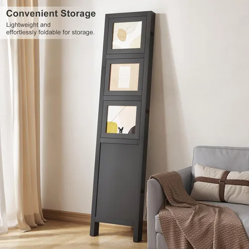 Miniatura 4 de Divisor de habitación para fotos de 4 paneles, pantalla de privacidad plegable independiente y decorativo con 16 marcos para oficina en casa (negro)