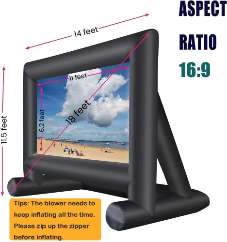 Miniatura 2 de Pantalla de proyector inflable de 18 pies para exteriores, incluye ventilador de inflado, amarres y bolsa de almacenamiento, ideal para fiestas al