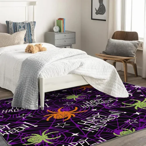 Miniatura 3 de Alfombras de araña para dormitorio, sala de estar, alfombra de tela de araña de Halloween de 3 x 4, lavable, antideslizante, suave, alfombra de área