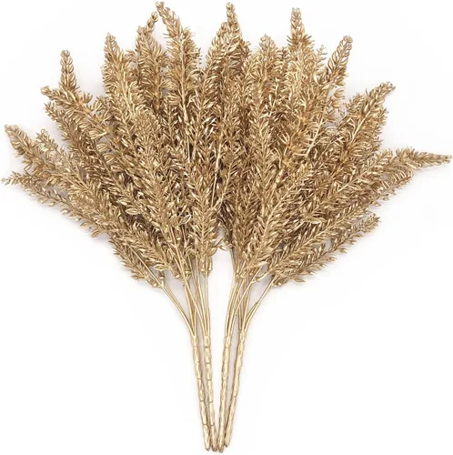 Miniatura 22 de Plantas artificiales Golden Baby Breath Gypsophila, para decoración de Navidad, plantas falsas, arbustos de helecho, arbustos sintéticos, Aliento