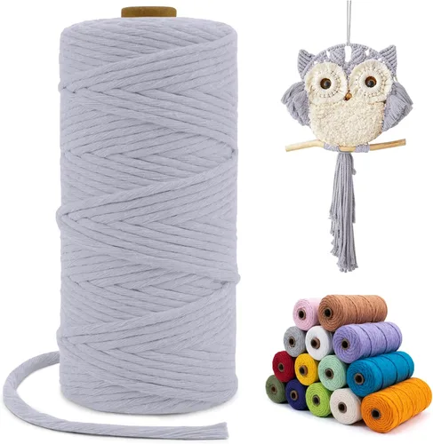 Miniatura 15 de Cuerda de macramé de una sola hebra de 0.197 in x 110 yardas, cuerda de macramé de algodón natural de 0.197 in, cuerda de algodón grueso para colgar