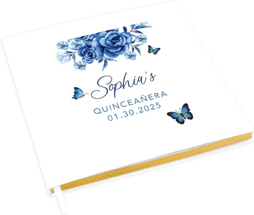 Miniatura 9 de Andaz Press Libro de invitados de quinceañera personalizado con detalles dorados, 120 páginas de 8.5 x 8.5 pulgadas, álbum de fotos de tapa dura