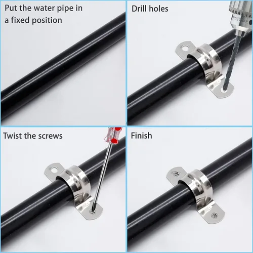 Miniatura 5 de Bonsicoky 5 correas de tubo rígido M100, 4 pulgadas de acero inoxidable con 2 agujeros para cable U abrazadera de tubo para fijación de tuberías