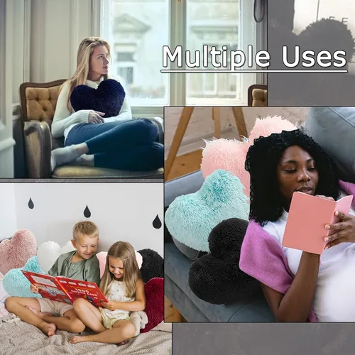 Miniatura 5 de MorroMorn Almohadas de Pelo Esponjoso en Forma de Corazón, Almohadas Decorativas Peludas para Sofá, Cama, Decoración Linda de Habitación