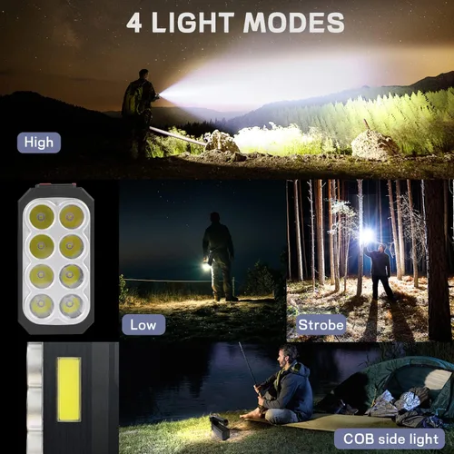 Miniatura 6 de Linterna Solar de 8 LED con Luz Lateral COB, 1000 Lúmenes Linternas Alimentadas por Energía Solar, Linternas de Mano Impermeables con Carga Solar