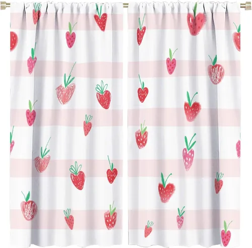 Miniatura 32 de Cortinas bohemias con diseño de fresas, bonitas cortinas bohemias con bolsillo para barra de fruta, tratamiento de ventana para cocina, sala