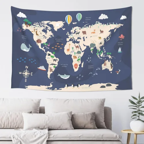 Miniatura 13 de MOUNDHONG Tapiz negro retro con mapa del mundo para colgar en la pared, tapiz de arte retro para pared, tapices de pared grandes para dormitorio