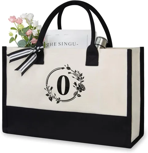 Miniatura 212 de TOPDesign - Bolso de playa de lona con inicial personalizada, bolsa de regalo con monograma, para mujer