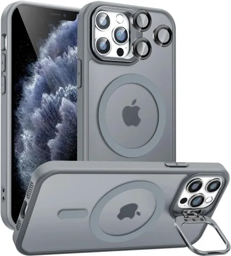 Miniatura 12 de Funda magnética para iPhone 11 con soporte, compatible con Magsafe, protección militar y protector de lente de cámara, funda translúcida mate