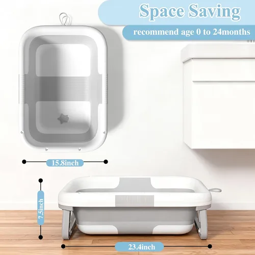 Miniatura 5 de Bañera plegable para bebé con eslinga para recién nacido, bañera para bebé con diseño de drenaje rápido, bañera infantil para recién nacidos a niños