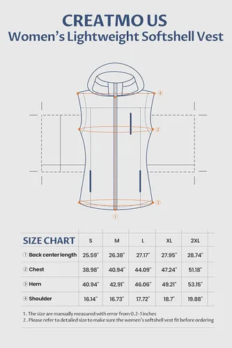 Miniatura 7 de CREATMO US Chaleco Softshell ligero para mujer, chaqueta cortavientos sin mangas con capucha extraíble