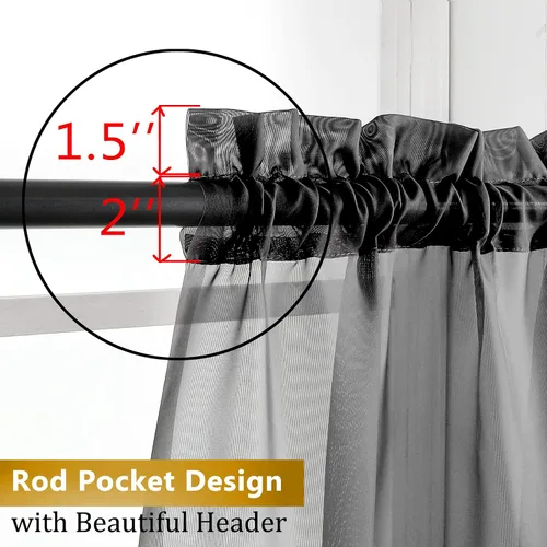 Miniatura 3 de Aiyufeng 2 paneles de cenefa transparente negra de 14 pulgadas de largo, cortinas cortas negras transparentes para dormitorio, cortinas de cocina