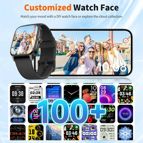Miniatura 6 de Reloj inteligente para hombres y mujeres con llamadas Bluetooth, rastreador de fitness con pantalla táctil de 1.85 pulgadas, monitor de frecuencia