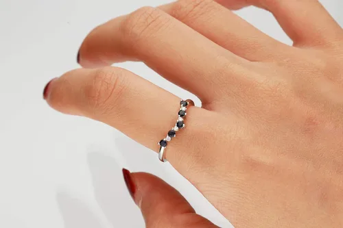 Miniatura 4 de Gin & Grace Anillo de zafiro azul auténtico blanco de 10 quilates con diamantes para mujer, joyería de zafiro hecha a mano con forma de ética
