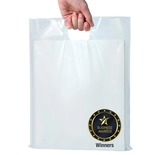 100 bolsas transparentes con asas de 12 x 15 pulgadas, ideales para mercancías, venta al por menor y compras, bolsas de regalo de plástico de 2 mil