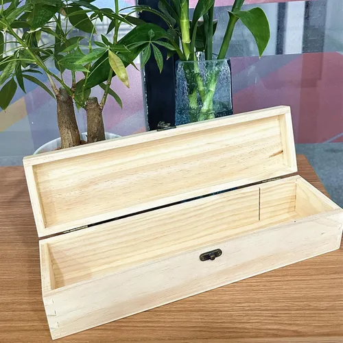 Miniatura 4 de Caja de madera sin terminar para manualidades con cierre Caja de madera sin pintar rectangular para herramientas de artista de bricolaje Estuche