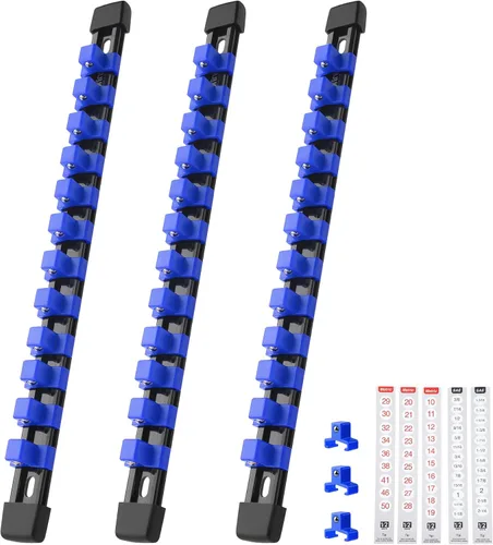 Miniatura 13 de Reniteco Organizador de enchufes de 3 piezas, unidad de 3/8 pulgadas x 45 clips, soporte de enchufe de ABS resistente con tapas de extremo Negro