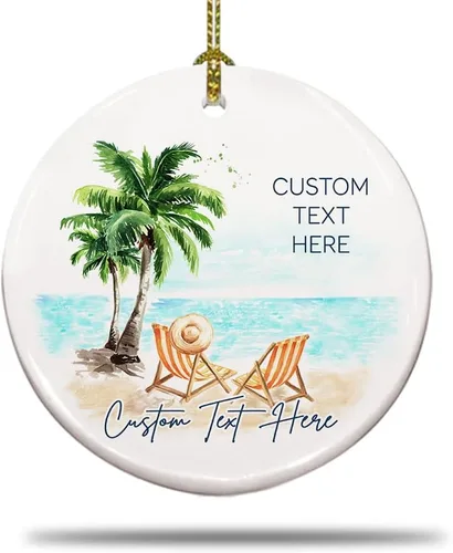 Miniatura 6 de Adorno de Navidad personalizado para parejas - Texto personalizado, lindo adorno de playa, vacación memorable, recuerdo de boda, casados en Hawái
