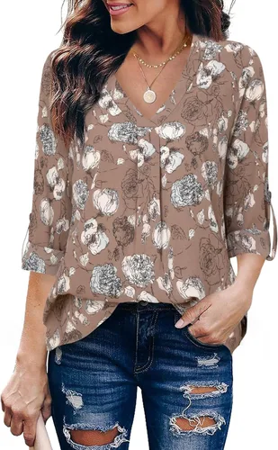 Miniatura 7 de Youtalia Blusas para mujer, elegantes, informales, de negocios, manga 3/4, de gasa, cuello en V, camisas de trabajo y oficina