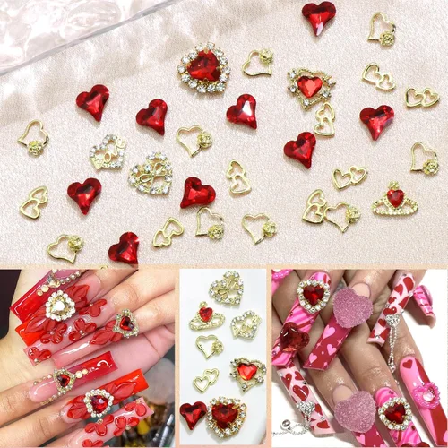 Miniatura 2 de RODAKY 40 dijes de uñas de corazón de cristal rojo, gemas de uñas para el día de San Valentín para uñas, arte de lujo, accesorios de decoración
