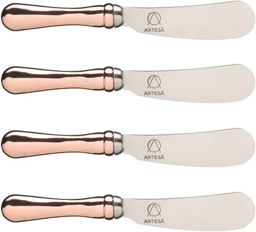 Artesà - Juego de cuchillos de mantequilla con asas de efecto oro rosa, 4 unidades, cuchillos para untar queso, galletas, mantequilla, regalo ideal