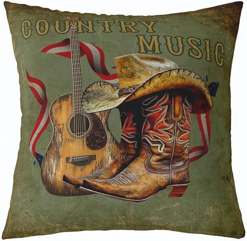 Miniatura 16 de Castle Fairy Cowboy Boots Throw Pillow Cover 16"x16" Bohemia Musical Guitar Pillowcase Western Rustic Cowgirl Reversible Print Cushion Cover Music