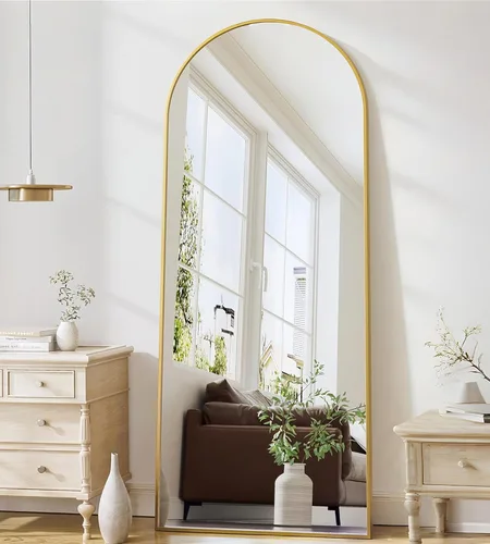 Espejo de Cuerpo Completo, 71"x26" Espejo Arqueado de Cuerpo Completo, Espejo de Arco con Soporte, Espejos de Pie Grandes, Espejos de Cuerpo Dorado