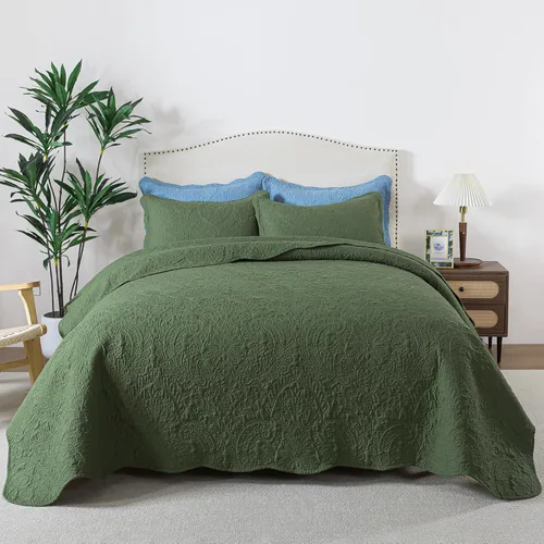 Miniatura 9 de HoneiLife - Juego de colcha de tamaño Queen, juego de ropa de cama de pana bordada de 3 piezas, colcha de lujo, ligera, cálida, para todas las Pana