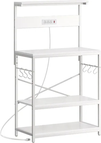 Miniatura 14 de SUPERJARE - Estante para panaderos con tomas de corriente, soporte para microondas de 39.4 x 14.3 pulgadas, estante de almacenamiento con estante