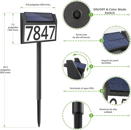 Miniatura 7 de MAXvolador Letrero de dirección solar iluminado, números de casa impermeables, placas de dirección iluminadas con luces LED solares con estacas, 3