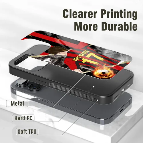 Miniatura 2 de Fundas personalizadas con nombre y número de fútbol para iPhone 11, 12, 13, 14, 15, 16, 17, 16 Pro Max Plus Mini, Samsung Galaxy Note10 Note20 S8 9