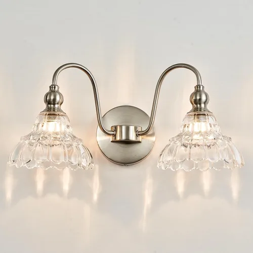 Miniatura 17 de Moderno aplique de pared negro mini lámpara de pared hecha de cuerpo de metal y vidrio estampado prensado retro luz de tocador para dormitorio