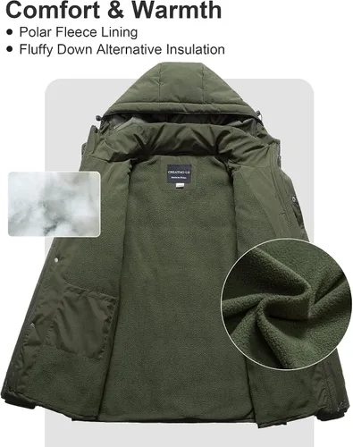 Miniatura 3 de CREATMO US Chaqueta acolchada de invierno para hombre grande y alta, impermeable, abrigo de burbujas, parka de esquí hinchada con capucha