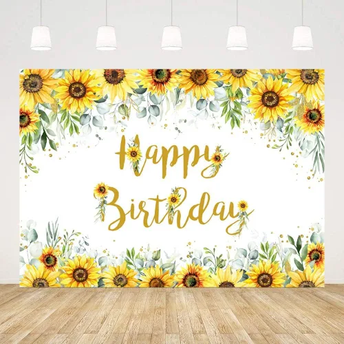 Miniatura 2 de AIBIIN Telón de fondo de cumpleaños de girasol de 7 x 5 pies para niñas y mujeres, decoraciones de fiesta de feliz cumpleaños, cartel de fiesta
