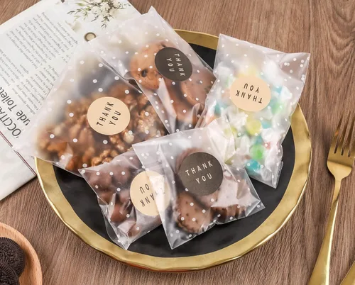 Miniatura 7 de NPLUX Paquete de 100 bolsas de celofán autosellantes transparentes para galletas y golosinas "Gracias" para obsequios y dulces con calcomanías