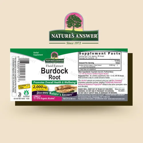 Miniatura 2 de Nature's Answer Raíz de bardana Suplemento de hierbas Super concentrado Promueve la salud y el bienestar general Bajo contenido de alcohol