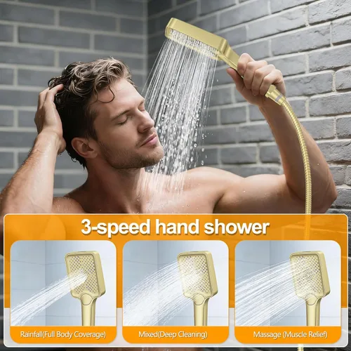 Miniatura 4 de Sistema de Ducha Moderno de Lluvia de Latón Juego de Grifería con Válvula y Desviador Mezclador de Ducha con Ducha de Mano de Alta Presión Válvula