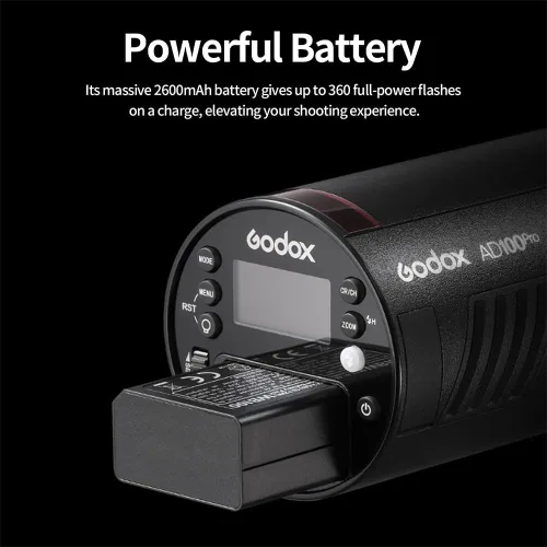 Miniatura 6 de Godox AD100 Pro Godox 100Ws Pocket Flash Strobe - Sistema inalámbrico X 2.4G, iones de litio de 2600 mAh (360 flashes), 1/8000s HSS, reciclaje