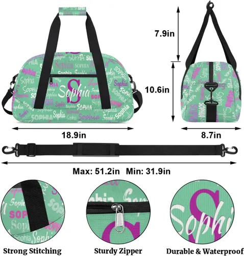 Miniatura 2 de Las muchachas de encargo del gimnasio del bolso de la danza de los deportes de la gimnasia personalizada, nombre clasificado del bolso de la noche