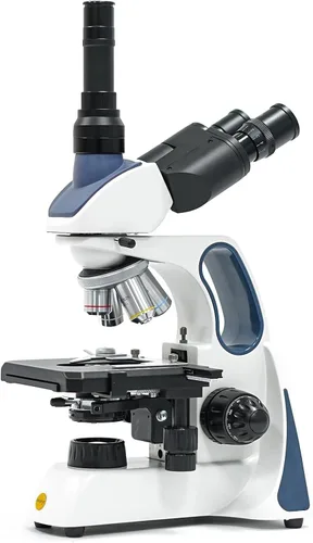 Miniatura 10 de SWIFT Microscopio compuesto trinocular SW350T, aumento 40X-2500X, cabeza de Siedentopf, grado de investigación, etapa mecánica de dos capas, cámara