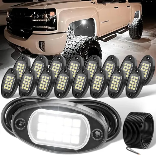 Miniatura 9 de Luces de roca LED 4PODS, de neón impermeable, luz para bajos de la carrocería para automóvil, camioneta, ATV, UTV, SUV, Jeep Offroad, lancha Blanco