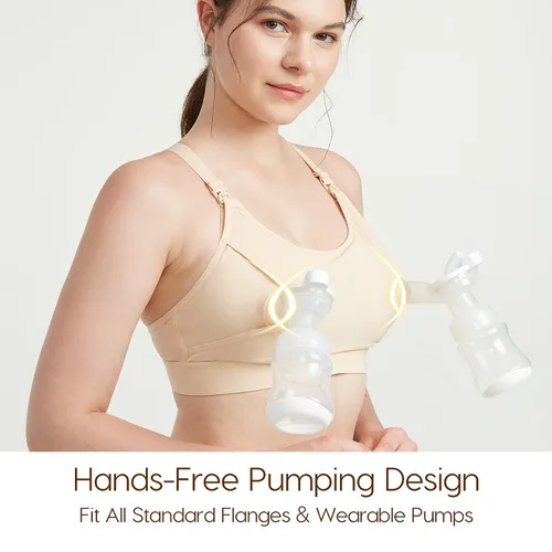Miniatura 17 de Lupantte Brasier de bombeo manos libres para mujer, paquete de 2, cómodo brasier de extracción de leche con almohadillas, brasier de lactancia