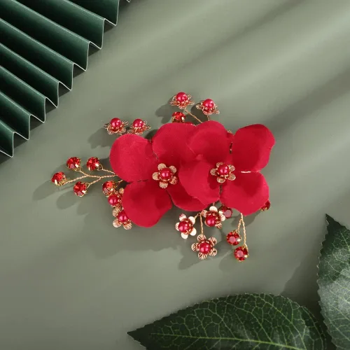 Miniatura 5 de Pinza de pelo rojo para novia, peine floral para mujer, accesorios para el cabello de boda para novia, clip para el cabello para boda, fiesta
