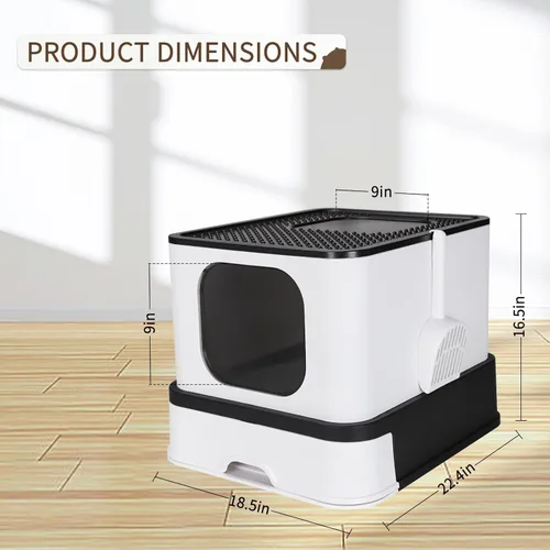 Miniatura 2 de RIZZARI Stainless Steel Cat Box: Black Large Capacity Enclosed Litter Pan with High Walls - Non-Stick Teflon Coating & Leak-Proof Drawer - Odor