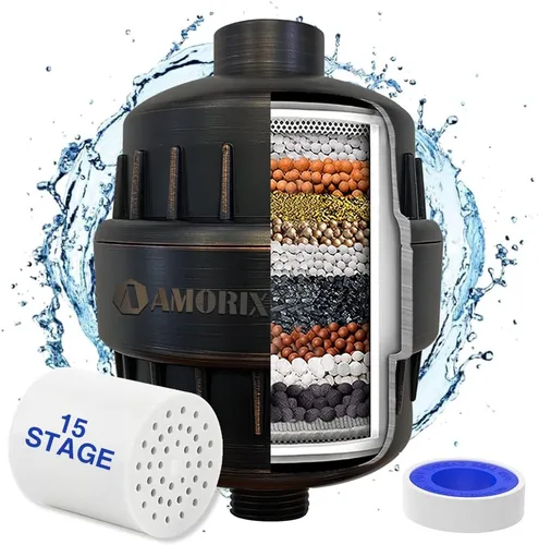 Miniatura 15 de Filtro de cabezal de ducha cromado de 15 etapas para agua dura, alto rendimiento, reduce el cloro, alivia la piel seca y la picazón del cuero Cromo