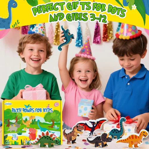 Miniatura 6 de Bombas de baño de Pascua para niños, regalos de bomba de baño de dinosaurio para niños y niñas, paquete de 6 burbujas hechas a mano, ideales