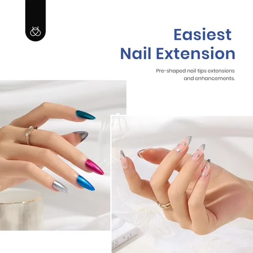 Miniatura 3 de Beetles - Kit de uñas de gel transparente, almendra, mediano, 500 piezas, 10 tamaños, con mini lámpara de uñas de pegamento 9 en 1, uñas de otoño