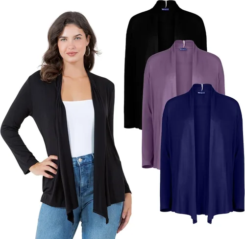 Miniatura 9 de Azules 3-Pack Women's Long Sleeve Open Front Cardigan - Lightweight Rayon Sweater, Soft Flowy Layer for Casual