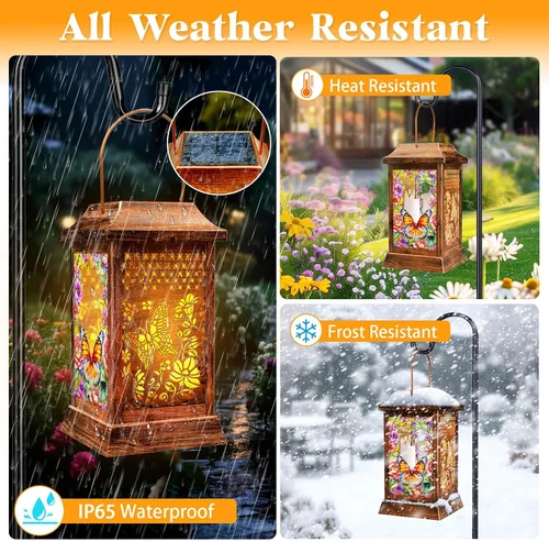 Miniatura 4 de Linternas solares de mariposa al aire libre impermeables, luces colgantes de metal y vidrio para decoración de jardín, regalos de cumpleaños