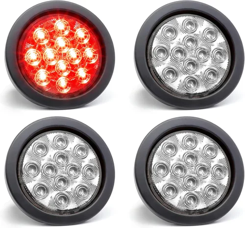 MADCATZ Meerkatt - Juego de 4 luces LED redondas con lente transparente de 4 pulgadas, color rojo, 12 luces LED de separación laterales redondas,